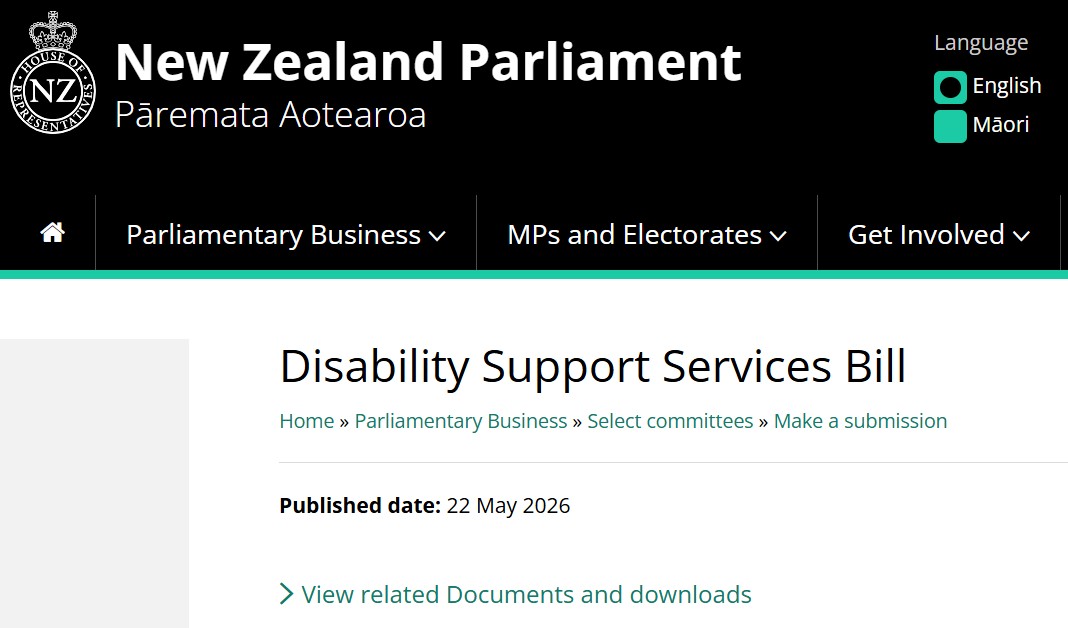 screenshot of parliamentary submissions page