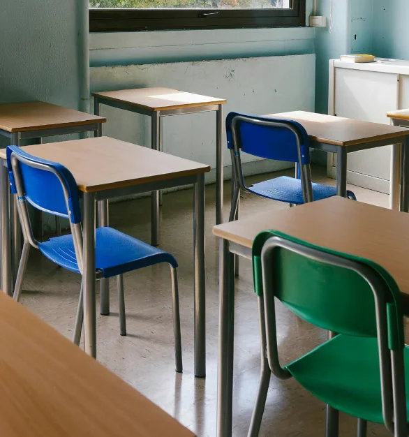 empty chairs and desks