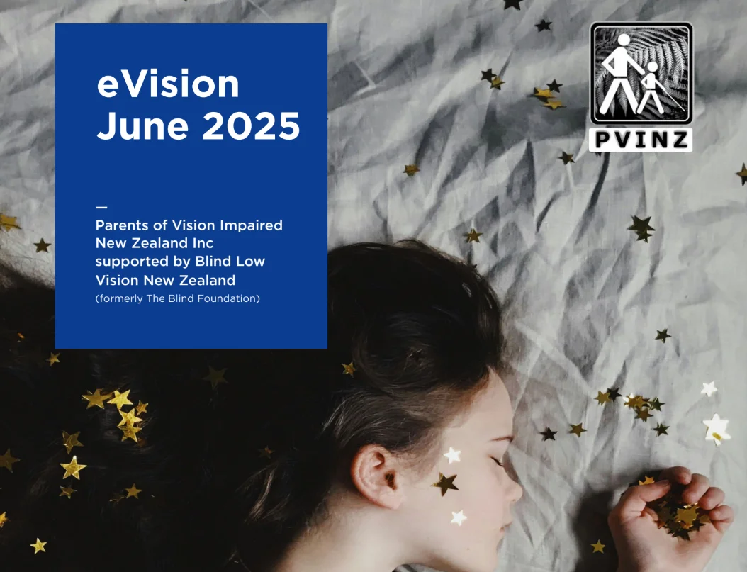 Screenshot of front page, words read eVision June 2024, and image of a young girl with small shiny stars scattered across her face and hair