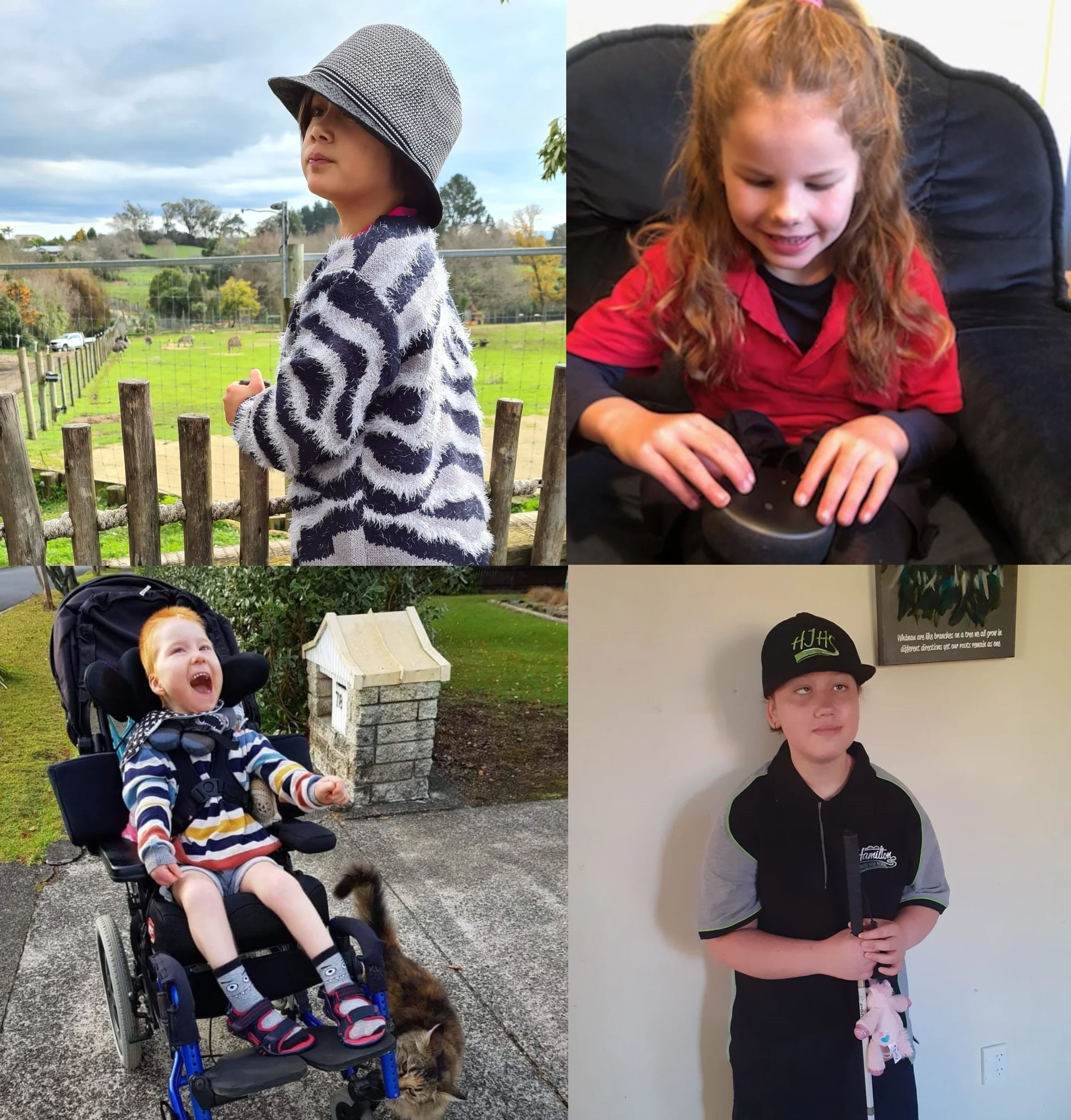 Multipic of four blind children.